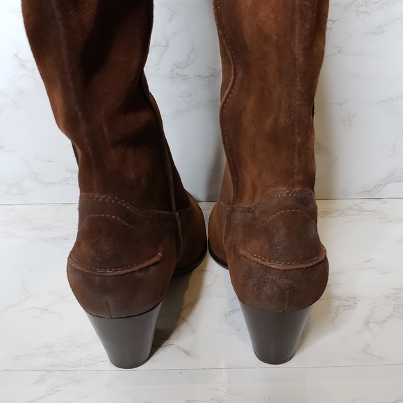 Frye Renee Seam Tall Brown Oiled Suede Boots - Picture 5 of 8